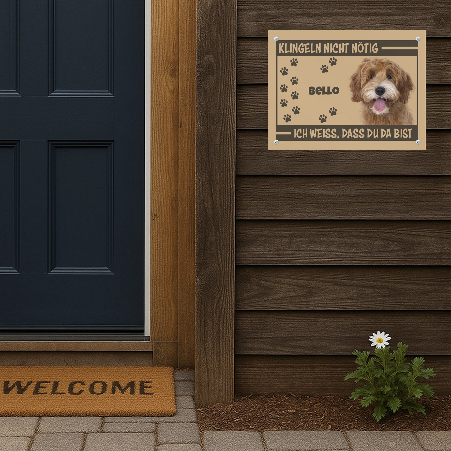 Metallschild Mockup Holzwand