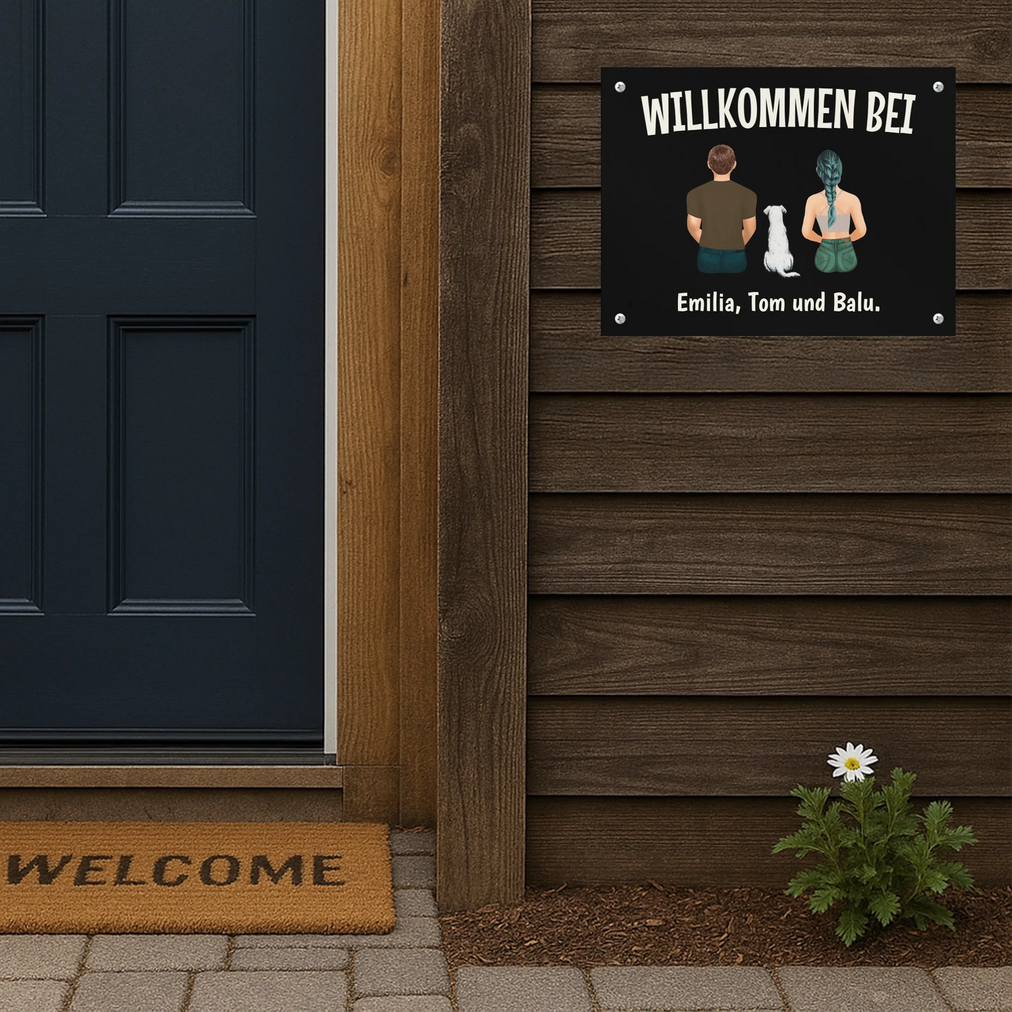 Metallschild Mockup Holzwand