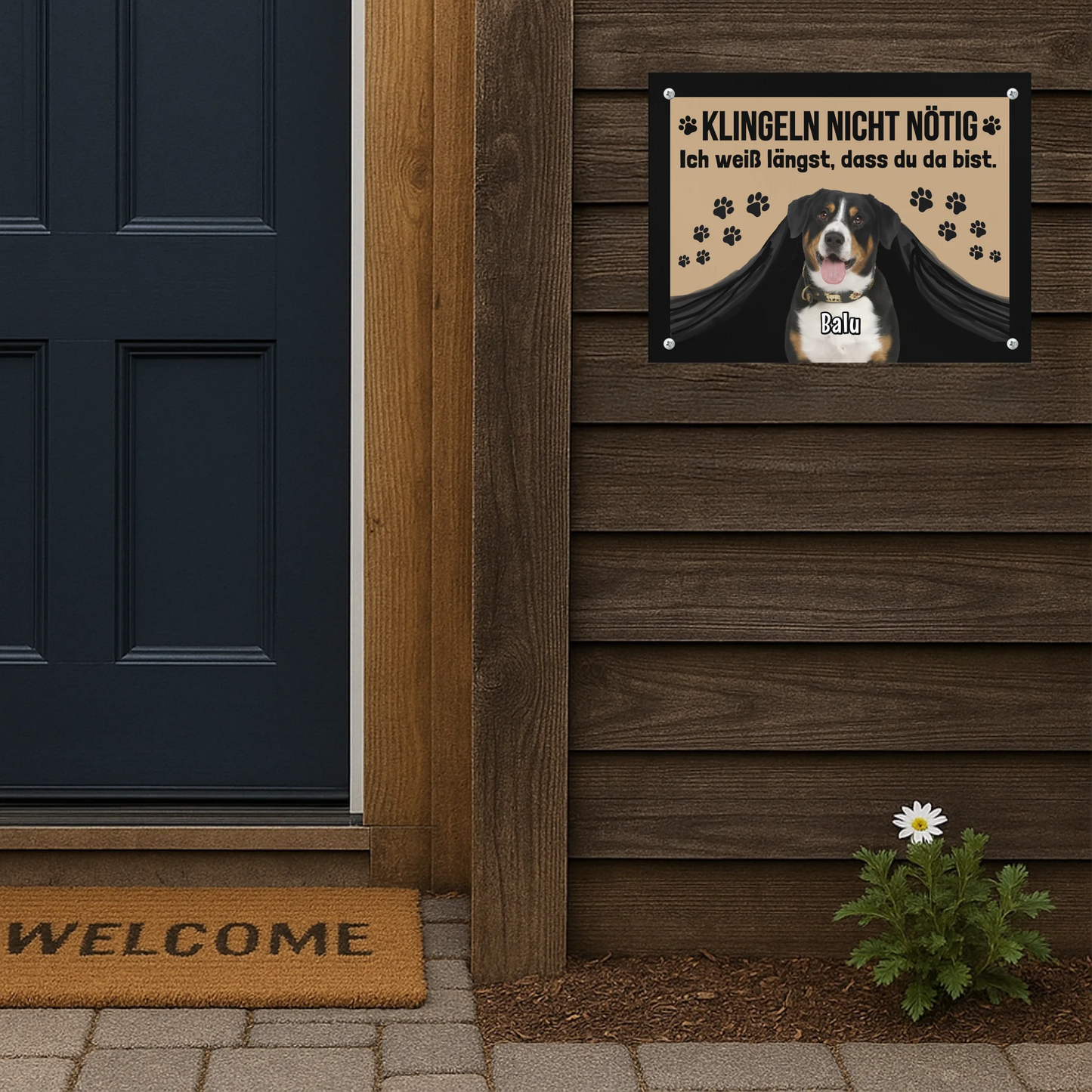 Metallschild Mockup Holzwand