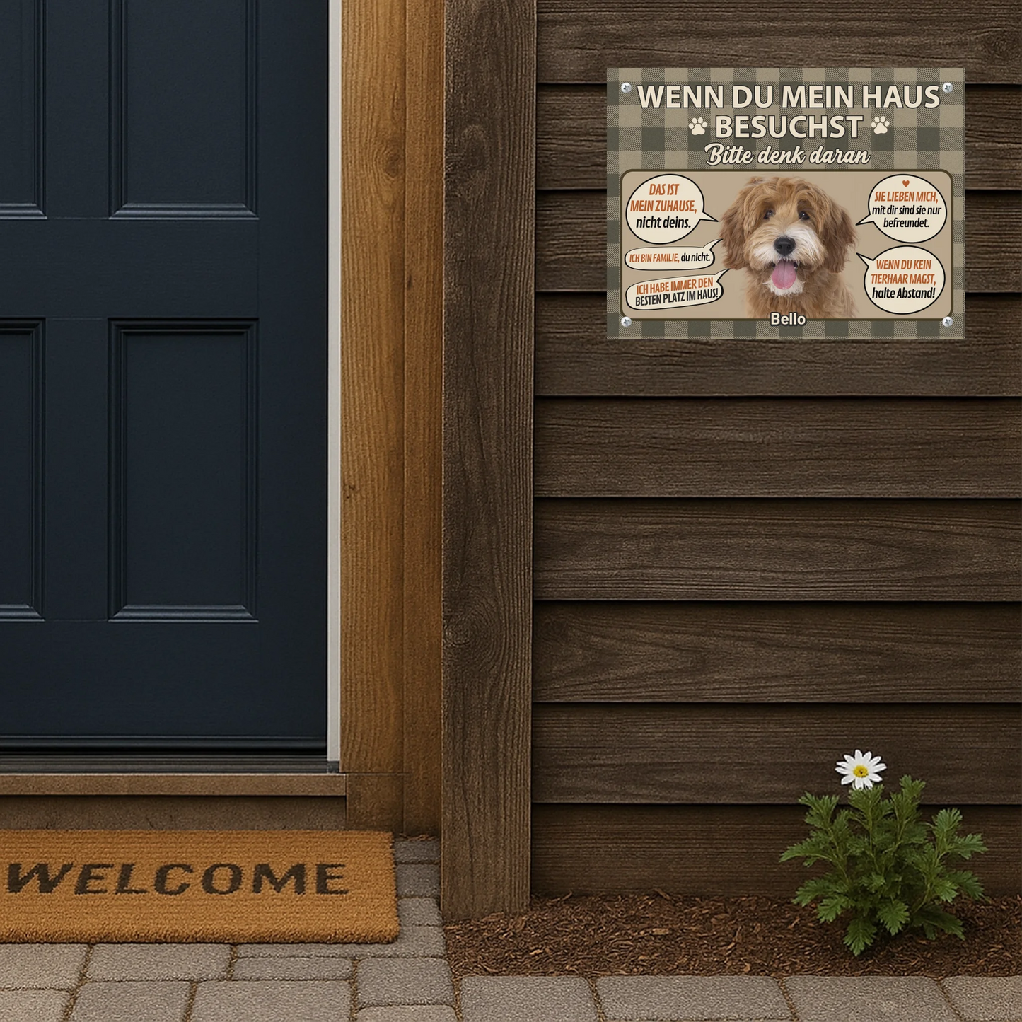 Metallschild Mockup Holzwand