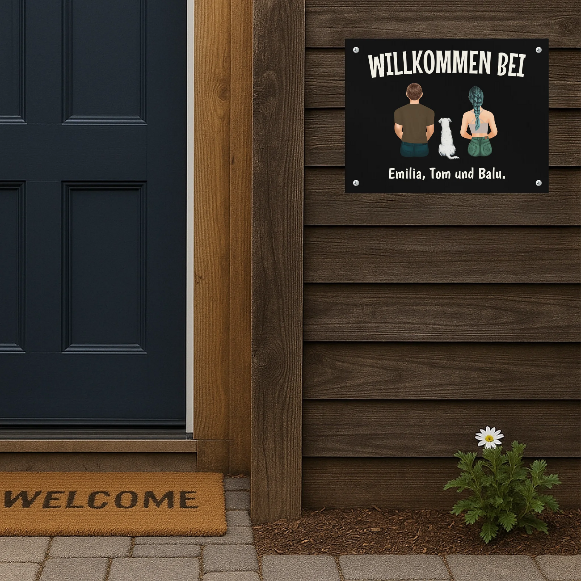 Metallschild Mockup Holzwand