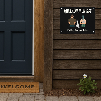 Metallschild Mockup Holzwand