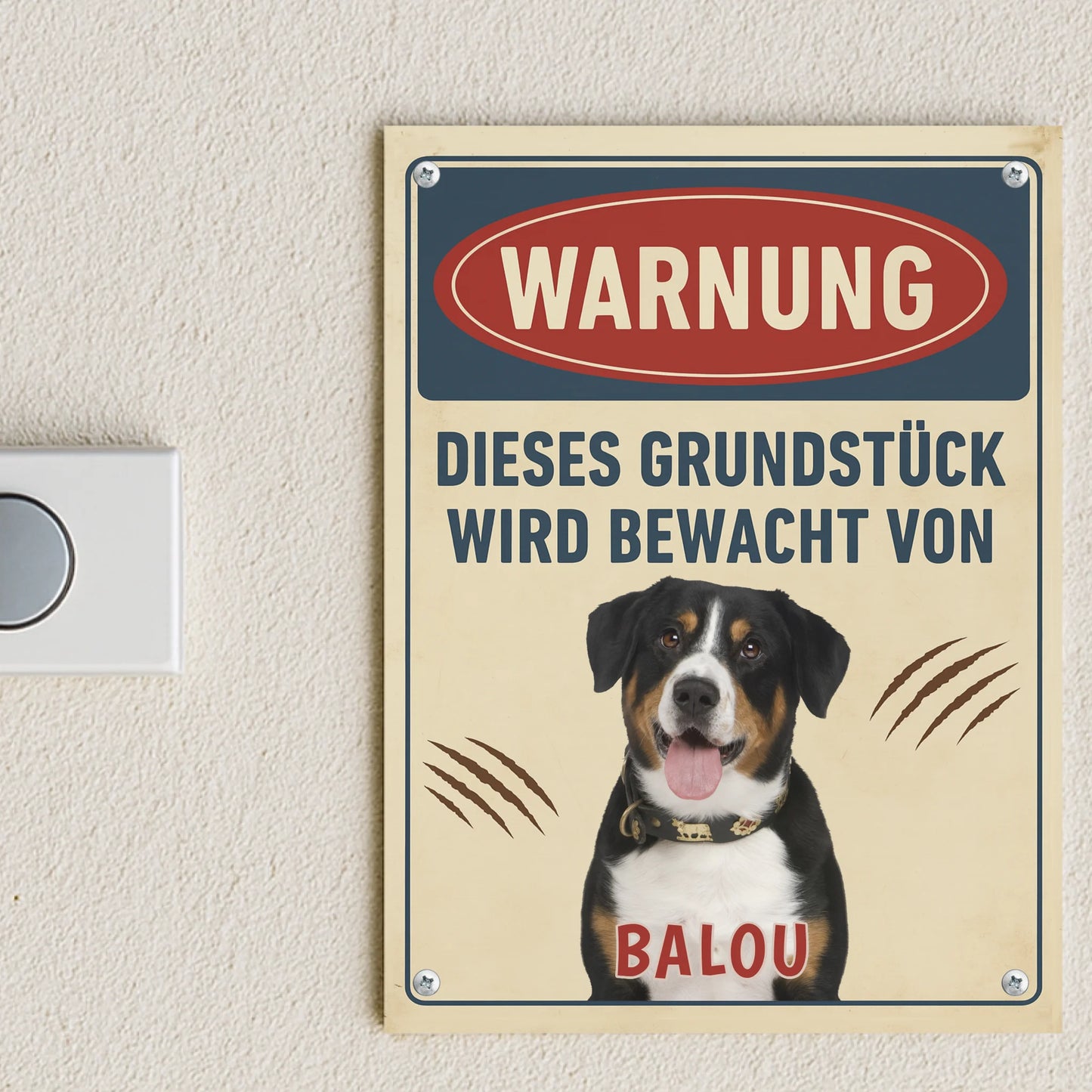 Metallschild Mockup Hauswand Petnovia